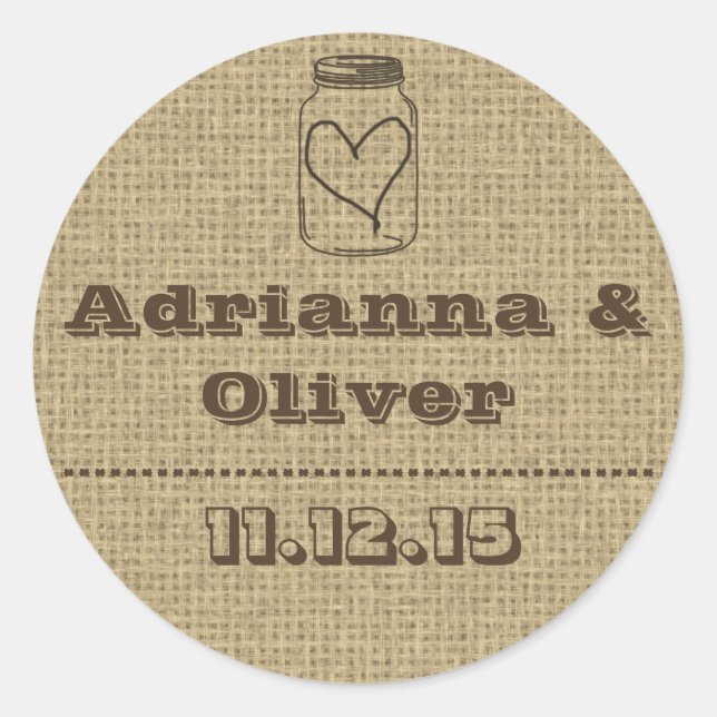 Adesivo Rustic Country Burlap Mason Jar Casamento Favor (Frente)
