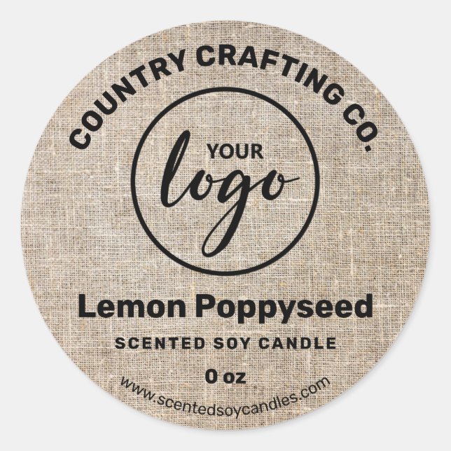 Adesivo Rustic Country Burlap Soy Candle Labels (Frente)