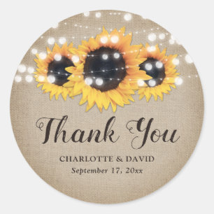 Adesivo Rustic Country Burlap Sunflower Weding Favor