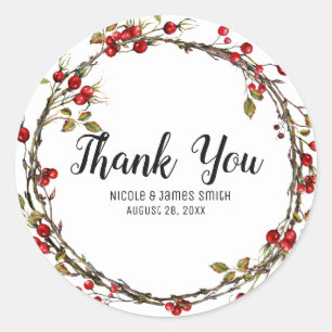 Adesivo Rustic Cranberry Berries Holiday Wreath Favor