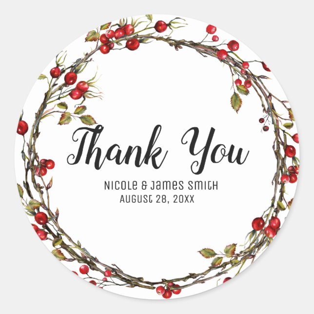 Adesivo Rustic Cranberry Berries Holiday Wreath Favor (Frente)
