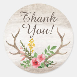Adesivo Rustic Deer Antler Bohemian Floral Wood Obrigado