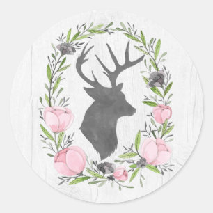 Adesivo Rustic Deer Silhouette Floral Wreath Cameo sobre m