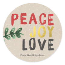 Rustic Dourado Peace Joy and Love Christmas Sticke
