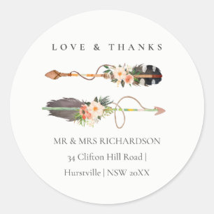 Adesivo Rustic Elegant Boho Feather Floral Address