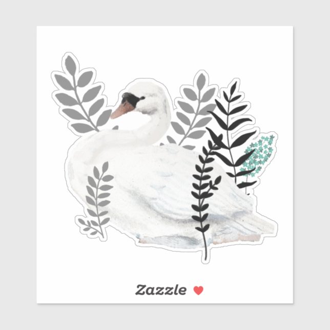 Adesivo Rustic Fairytale Swan Illustration Folk Botanical (Folha)