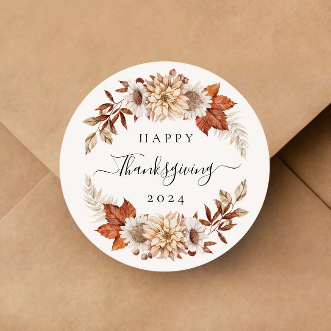 Adesivo Rustic Fall Deixa Feliz Ação de Graças (Rustic Fall Leaves Happy Thanksgiving Classic Round Sticker)