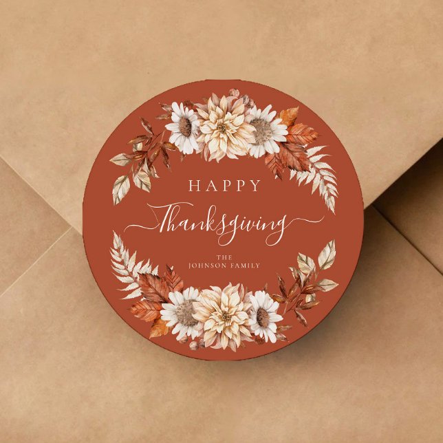 Adesivo Rustic Fall Deixa Feliz Ação de Graças (Rustic Fall Leaves Happy Thanksgiving Classic Round Sticker)