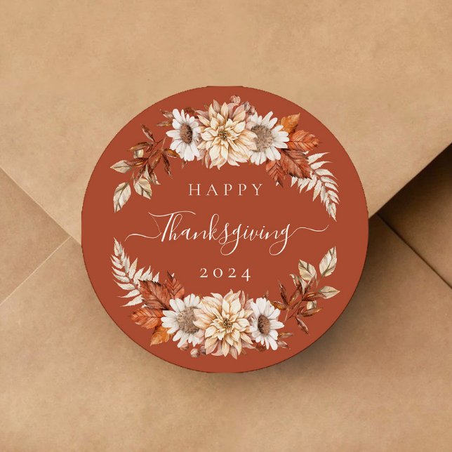 Adesivo Rustic Fall Deixa Feliz Ação de Graças (Rustic Fall Leaves Happy Thanksgiving Classic Round Sticker)