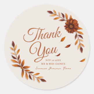 Adesivo Rustic Fall Leaves Beige Wedding Thank You