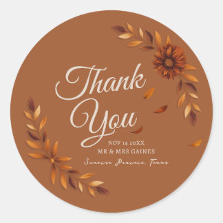 Adesivo Rustic Fall Leaves Burnt Sienna Wedding Thank You