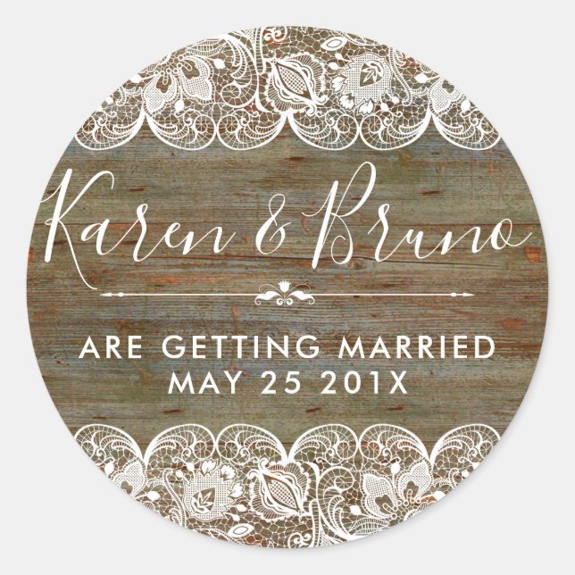 Adesivo Rustic Faux Wood & White Floral Lace RSVP (Frente)