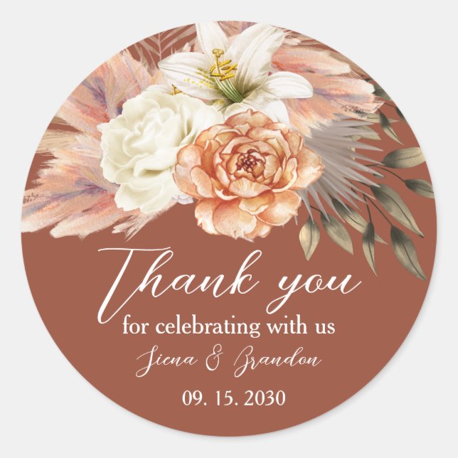 Adesivo Rustic Floral Casamento outono Obrigado Sticker (Frente)