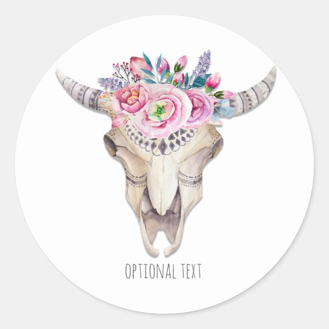 Adesivo Rustic Floral Cow Skull Boho Chic Favor Personaliz (Frente)