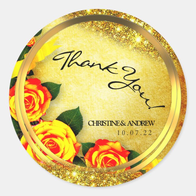 Adesivo Rustic Gold Glitter Roses Thank You Wedding  (Frente)