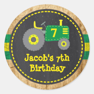 Adesivo Rustic Green Yellow Trator Birthday Favor Sticker