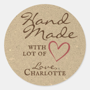 Adesivo Rustic Handmade with Love Brown Heart Kraft Paper