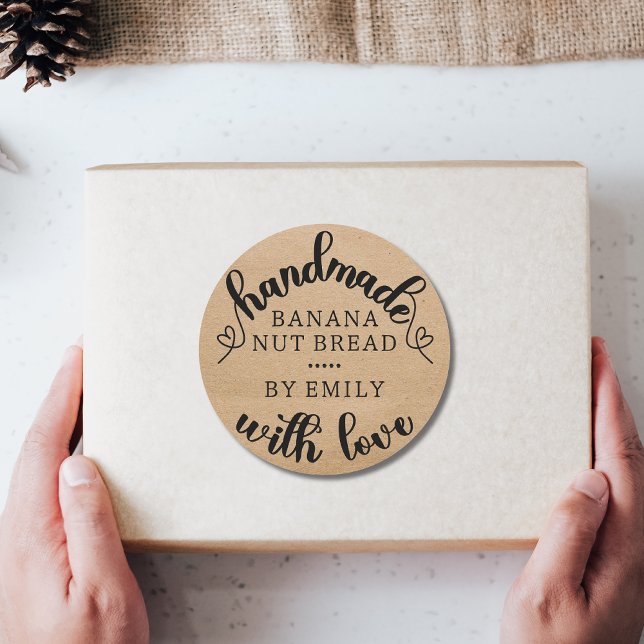 Adesivo Rustic Handmade with Love Script Heart Kraft paper (Criador carregado)