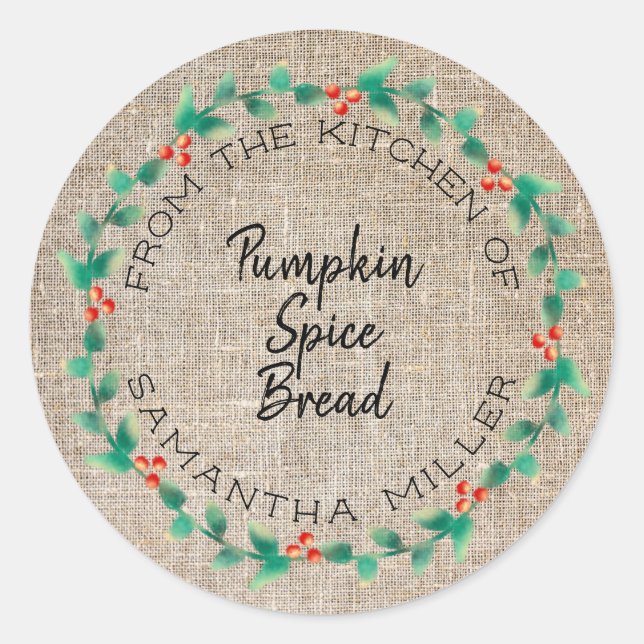 Adesivo Rustic Holiday Holly Wreath Kitchen Treats Gift (Frente)