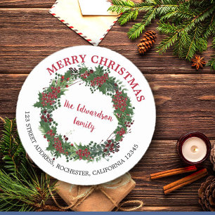 Adesivo Rustic Holly Wreath Merry endereço de volta de Na