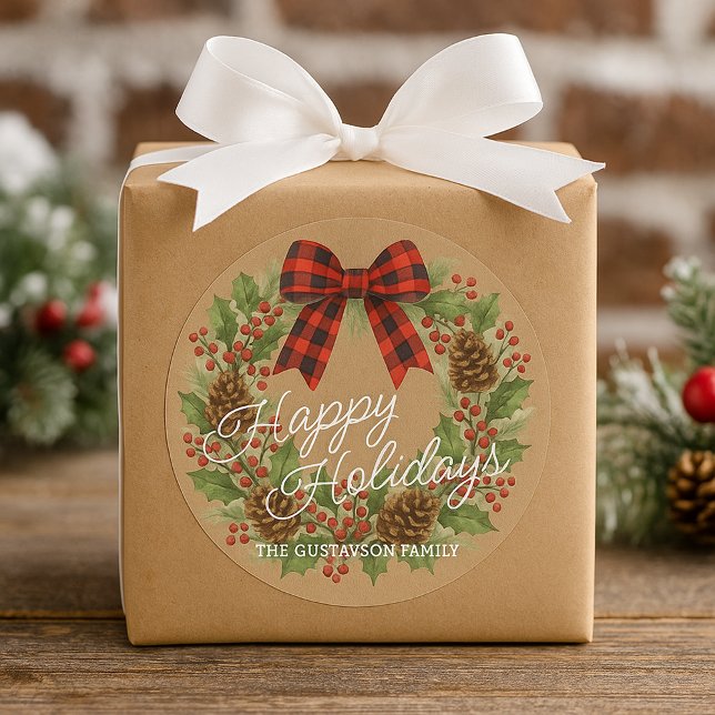 Adesivo Rustic Holly Wreath Red Black Checking Arco (Criador carregado)