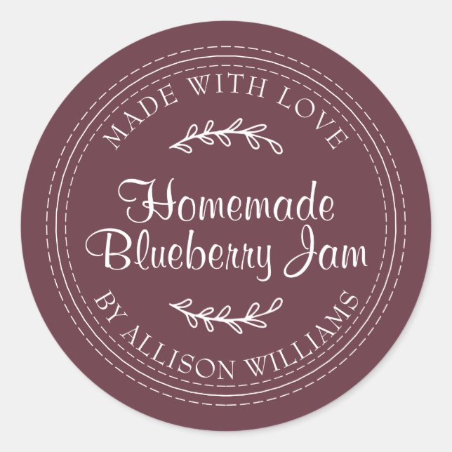 Adesivo Rustic Homemade Blueberry Jam Canning Burgundy (Frente)