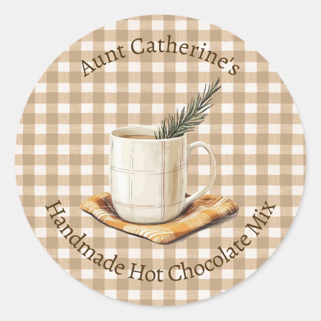 Adesivo Rustic Hot Chocolate Mix Christmas Brown Gingham  (Frente)