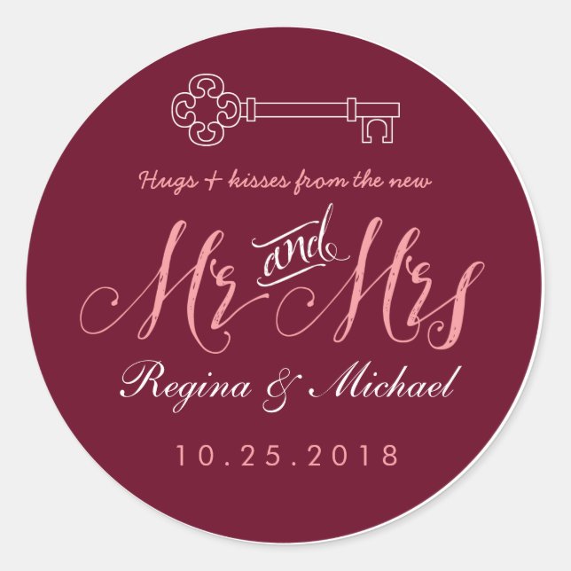 Adesivo Rustic Key Script Mr. Wedding Favor Sticker (Frente)