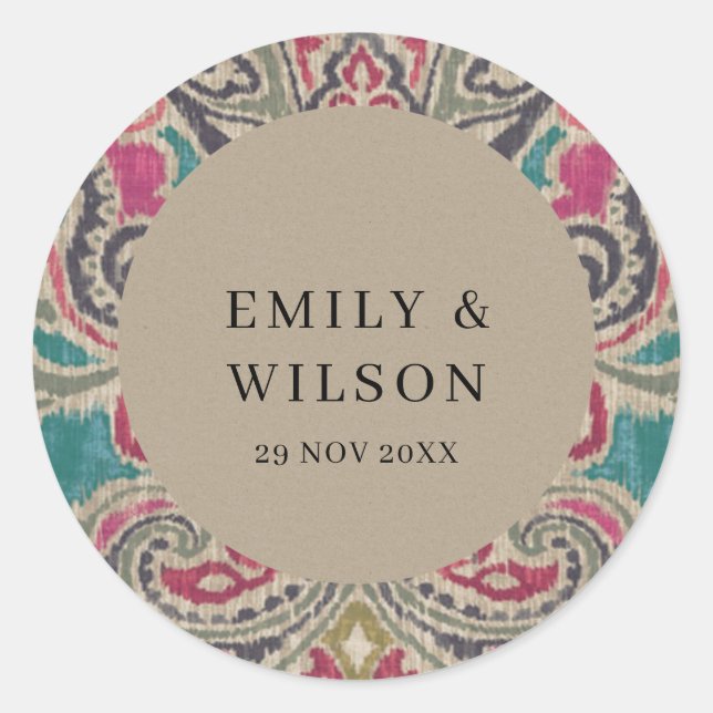ADESIVO RUSTIC KRAFT BOHO TRIBAL IKAT PINK TEAL CASAMENTO (Frente)