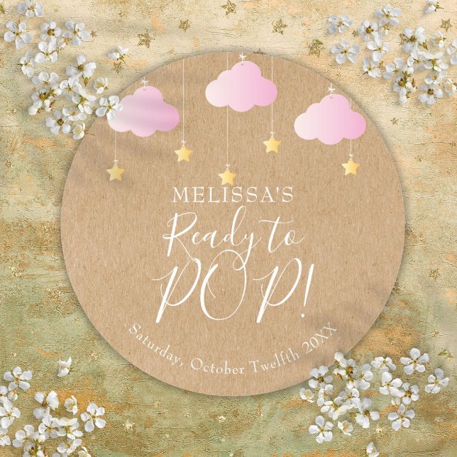 Adesivo Rustic Kraft Brilho Brilho Pronto para POP Rosa (Rustic Kraft Twinkle Twinkle Ready to POP Pink Classic Round Sticker)