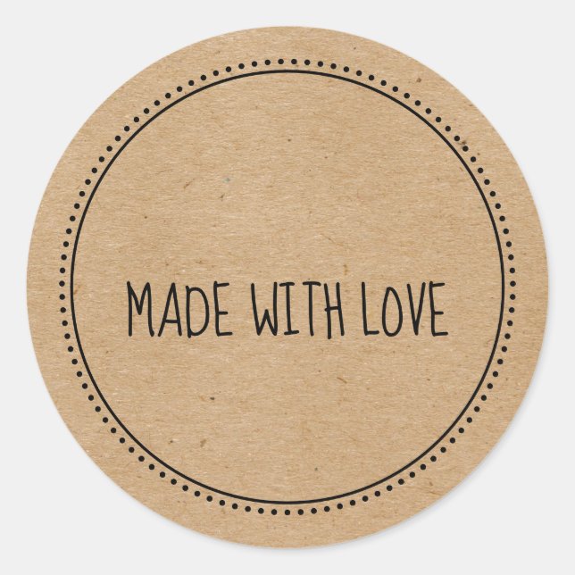 Adesivo Rustic Kraft Feita Com Amor Dotado Manuscrito (Frente)