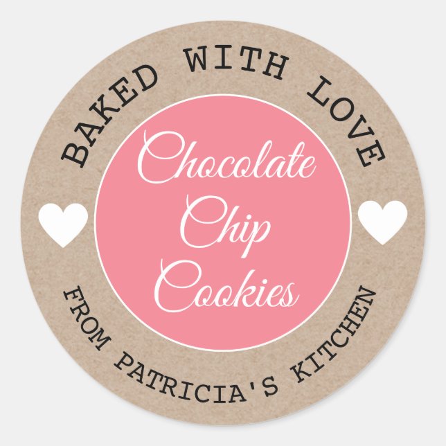 Adesivo Rustic Kraft Fez Com Cookies De Choco De Amor Rosa (Frente)