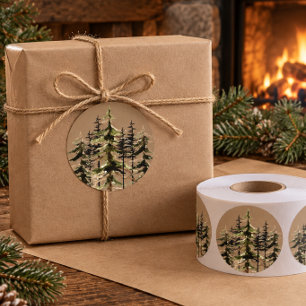 Adesivo Rustic Kraft Inverno Floresta Abetos Clássico