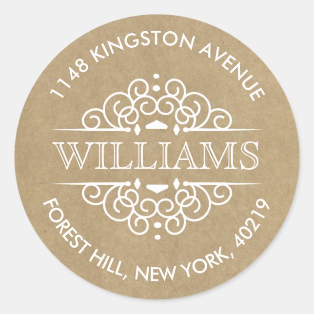 Adesivo Rustic Kraft Ornamentado Swirls Endereço de devolu (Frente)