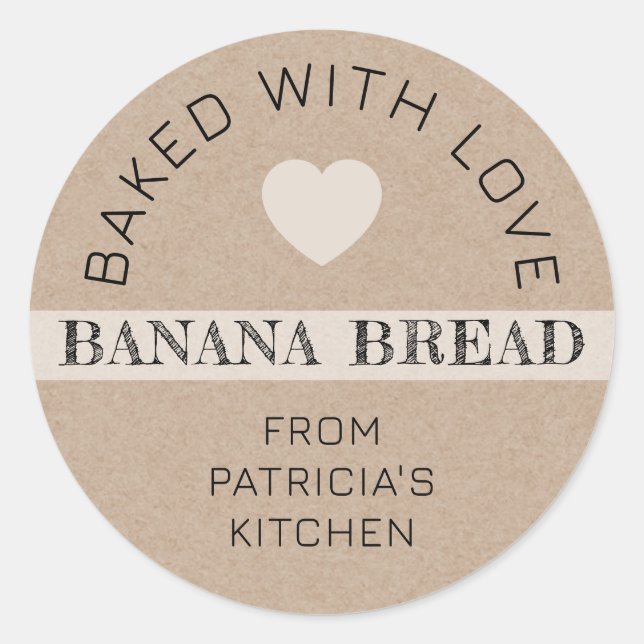 Adesivo Rustic Kraft Paper Baked With Love Banana Bread (Frente)