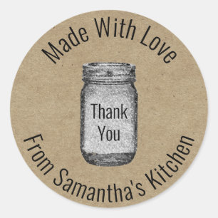 Adesivo Rustic Kraft Paper Kitchen Mason Jar Obrigado