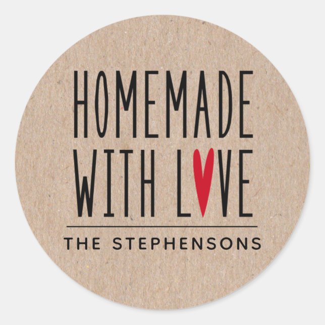 Adesivo Rustic Kraft Personalizado Feita Com Amor (Frente)