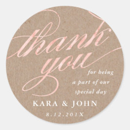Adesivo Rustic Kraft & Rosa Dourado Script Obrigado A Favo