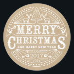 Adesivo Rustic Kraft Typografia Merry Christmas Sticker<br><div class="desc">Modern Kraft & White Typografia Feliz Vinheta de Natal</div>