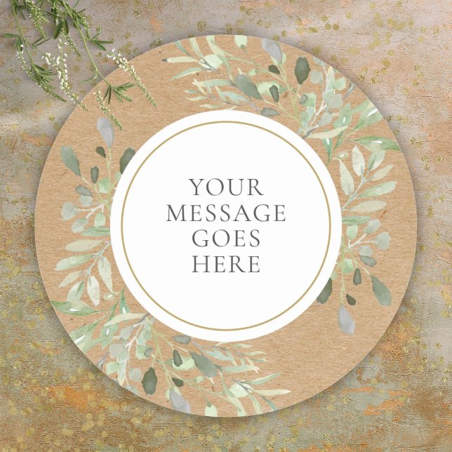 Adesivo Rustic Kraft Watercolor Greenery (Rustic Kraft Watercolor Greenery Classic Round Sticker)