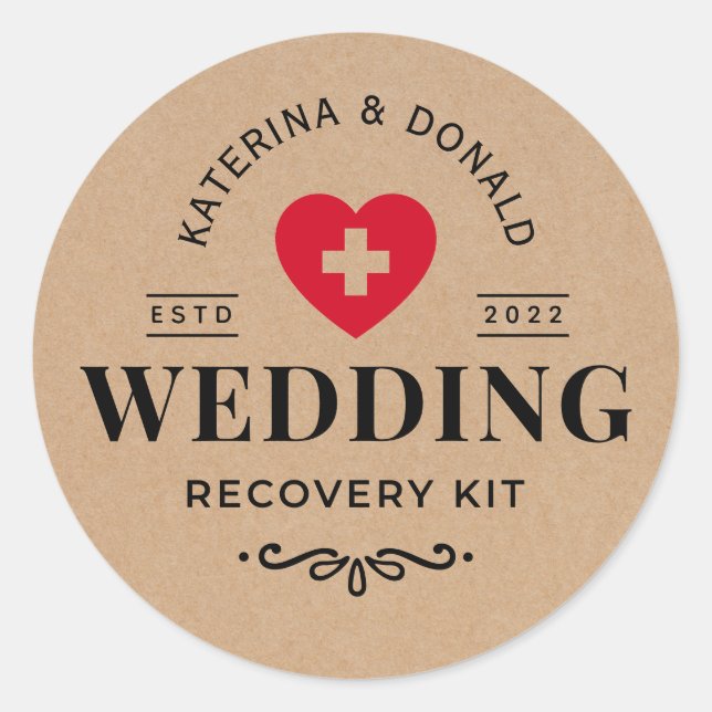 Adesivo Rustic Kraft Wedding Hangover Recovery Kit Classif (Frente)