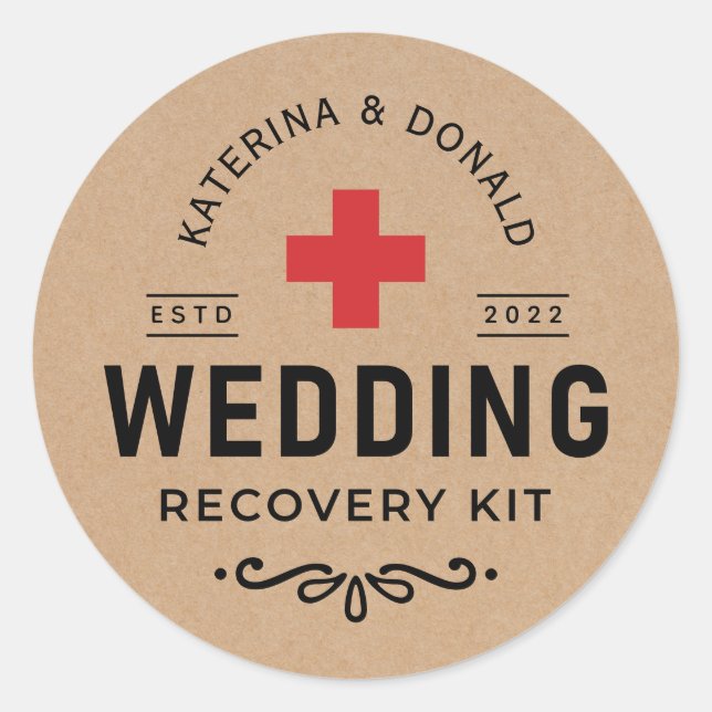 Adesivo Rustic Kraft Wedding Hangover Recovery Kit Classif (Frente)