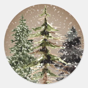 Adesivo Rustic Kraft Winter Woodland Snowy Spruce Trees