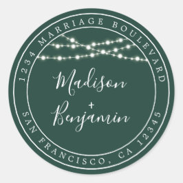 Adesivo Rustic Lights Dark Green Wedding Endereço de Devol
