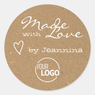 Adesivo Rustic Made with Love Heart Symbol Kraft Paper