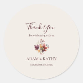 Adesivo Rustic Maple Leaf Fall Wedding Thank You Sticker