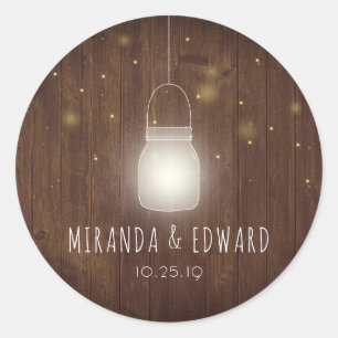 Adesivo Rustic Mason Jar Fireflies Favor do Casamento