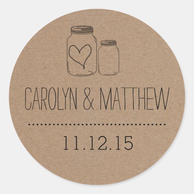 Adesivo Rustic Mason Jar| Heart Weding Favor Sticker (Frente)