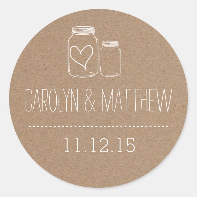 Adesivo Rustic Mason Jar| Heart Weding Favor Sticker2 (Frente)