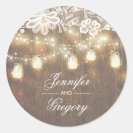 Adesivo Rustic Mason Jar Lights Lace Wood Casamento